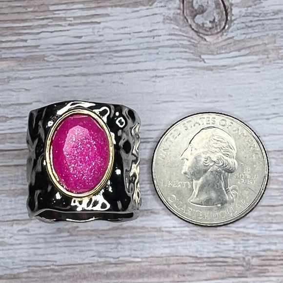 Wide Band Ring with Pink Oval Resin Stone - Picture 5 of 6
